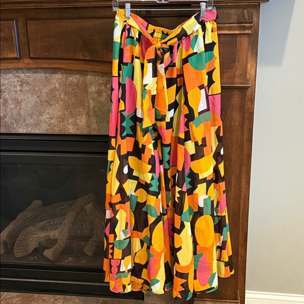 Colorful bright bold geometric print maxi skirt dopamine statement artsy L